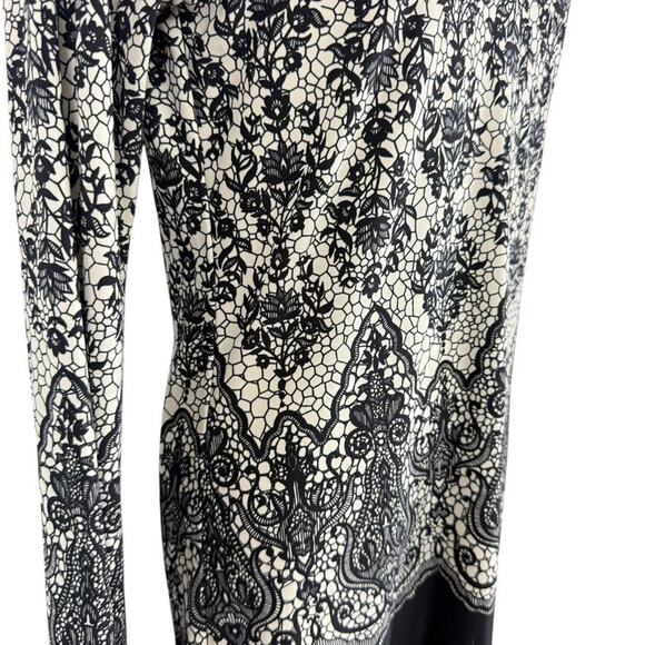 Norma Kamali Womens Lace Print Blouse Knit Stretch Slinky Long Sleeve Top sz M - Picture 3 of 16